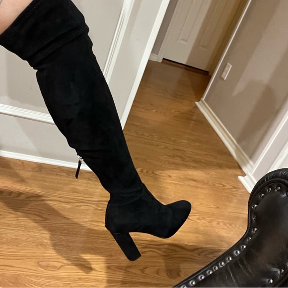 Steve Madden Emotions Black Suede Over-the-Knee Block Heel Boots - Picture 5 of 9